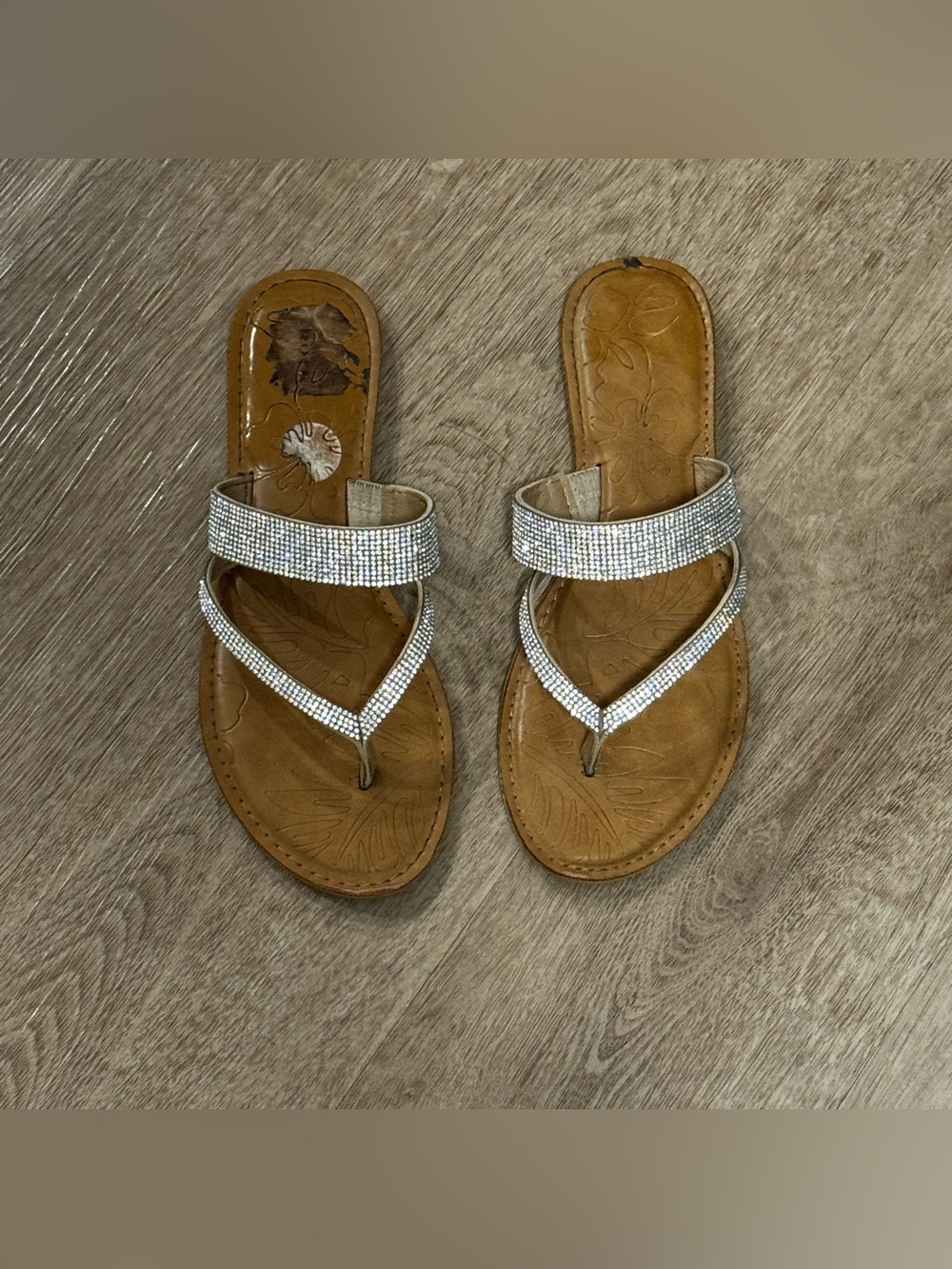 Women's Brown Sandal with Silver Rhinestone Straps